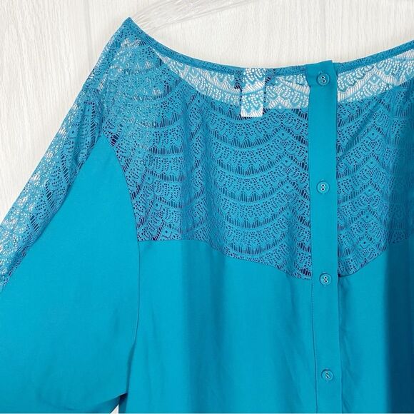 Torrid | Lace Inset Georgette Blouse In Deep Teal Size X2 - Picture 6 of 11